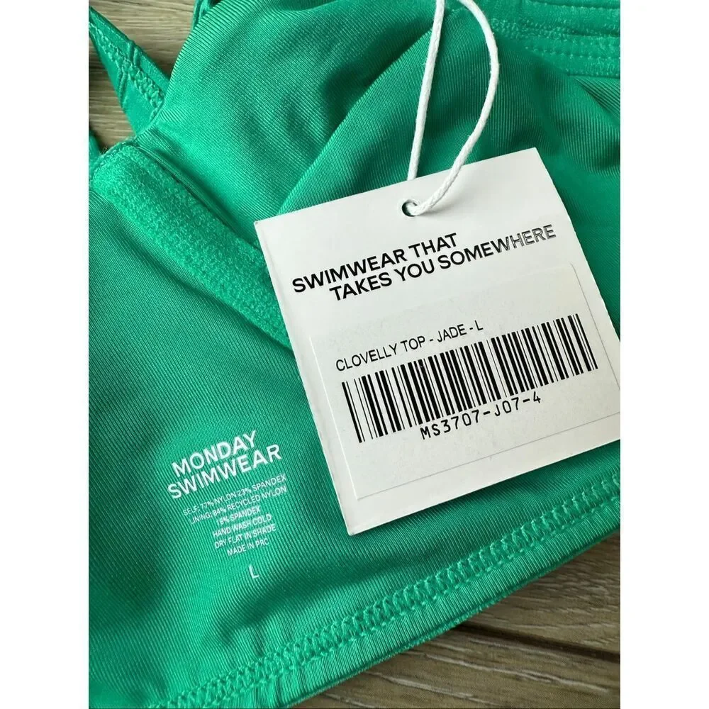 Monday Swimwear Clovelly Bikini Top In Jade Green Jacquard Size L
